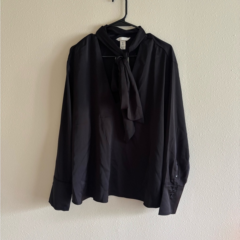 H&M Black Blouse with Bow-Tie Neckline
